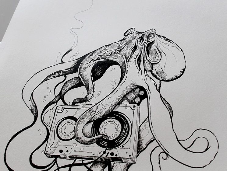 745x562 Octopus Drawing Drawing Ink Drawings Tagged With Mixtape - Octopus Ink Drawing