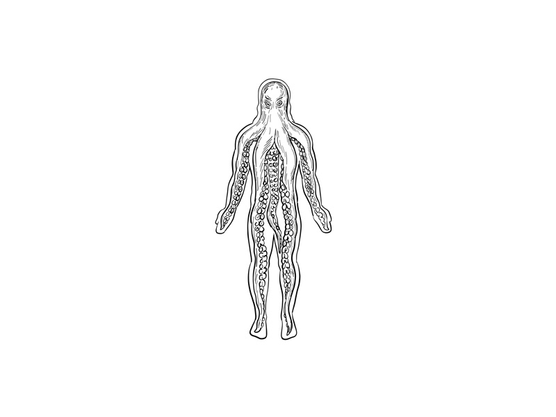 800x600 Alien Octopus Inside Human Body Drawing Black And White - Octopus Line Drawing