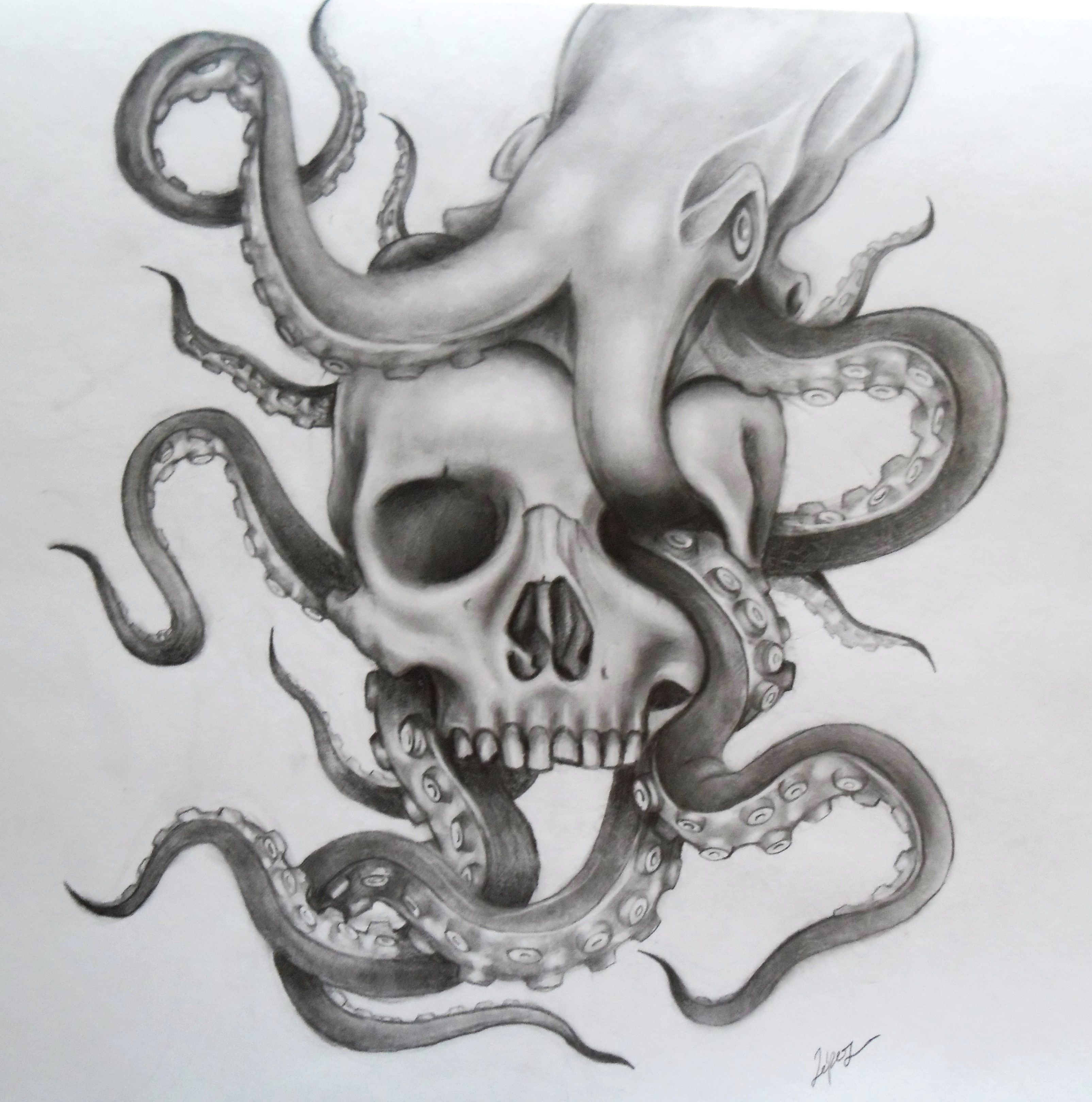 3209x3240 Pencil Drawing Tattoo Ideas Skeleton Drawings, Pencil Drawings - Octopus Pencil Drawing
