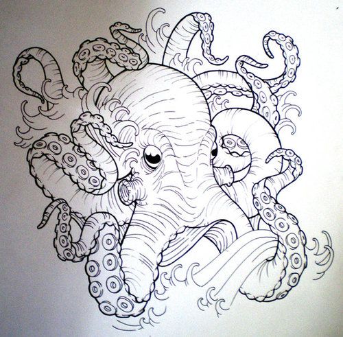 500x491 Amazing Octopus Tattoo Design - Octopus Tattoo Drawing