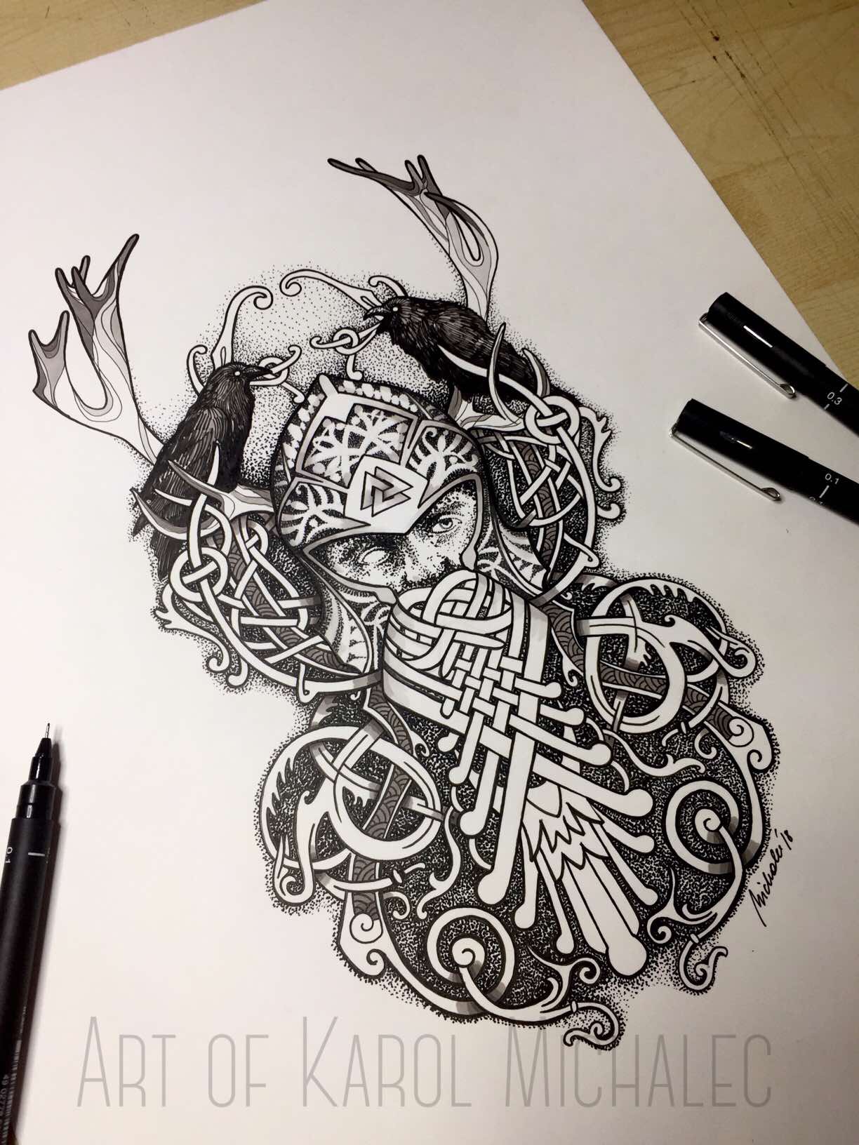 1224x1632 odin ink pen drawing - Odin Drawing