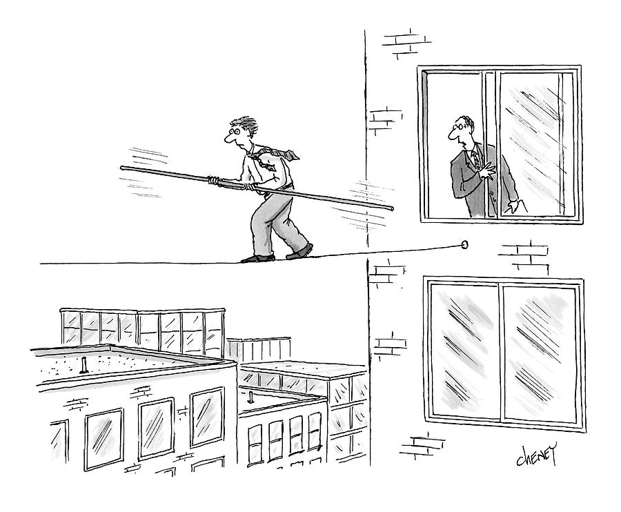 900x742 man on a tightrope outside an office building drawing - Office Building Drawing