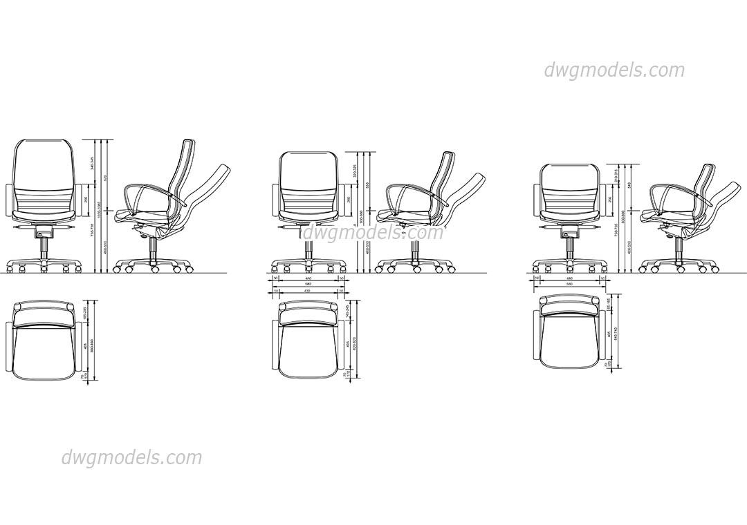 1080x760 office chair cad block, free autocad model download - Office Chair Drawing