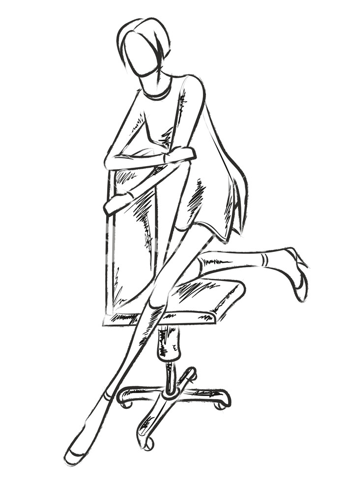 712x1000 beautiful fashion woman in dress sitting on office chair sketch - Office Chair Drawing