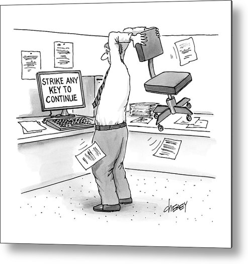 493x524 a man in an office cubicle holds a chair metal print - Office Cubicle Drawing