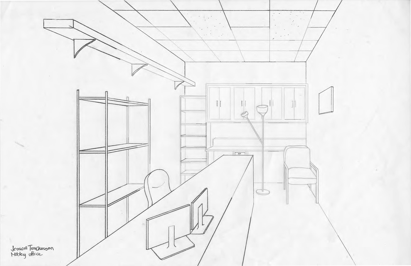 1400x906 One Point Project On Behance - Office Perspective Drawing