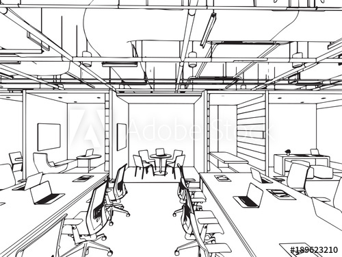 500x375 interior outline sketch drawing perspective office vector - Office Perspective Drawing
