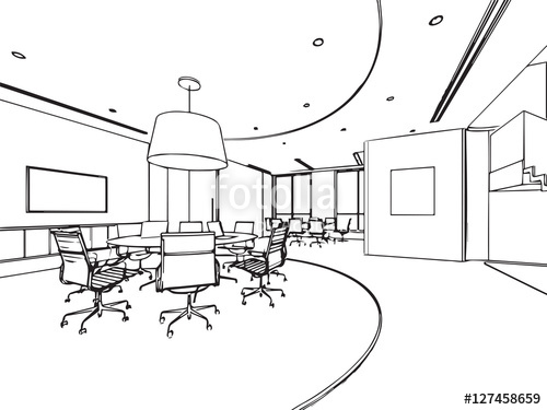 500x375 interior outline sketch drawing perspective of a space office - Office Perspective Drawing
