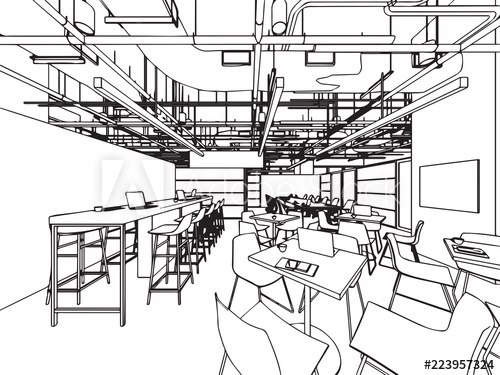 500x375 interior outline sketch drawing perspective office - Office Perspective Drawing