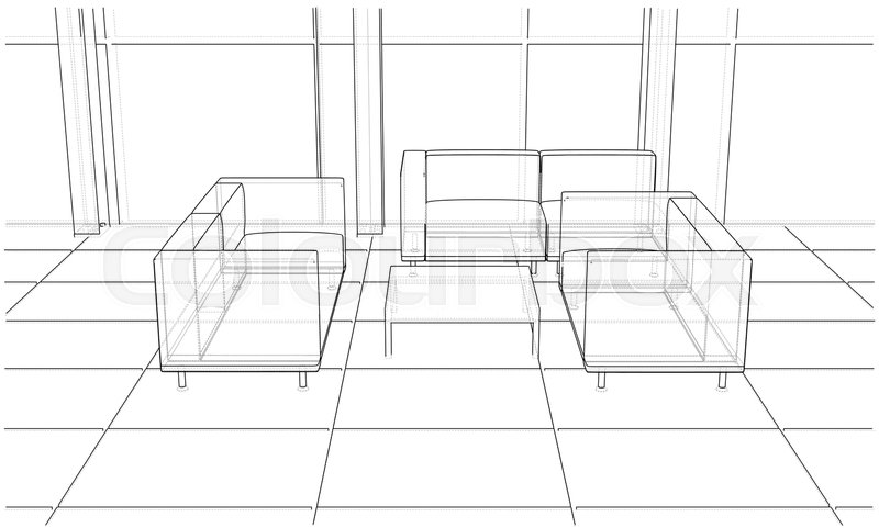 800x481 Interior Sketch Drawing Perspective Of Stock Vector Colourbox - Office Perspective Drawing