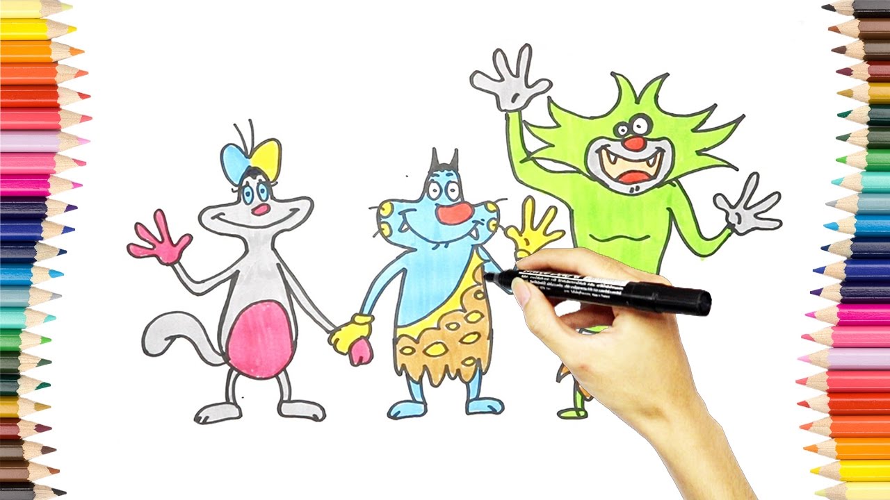 1280x720 oggy and the cockroaches coloring pages draw and color oggy - Oggy And The Cockroaches Drawing