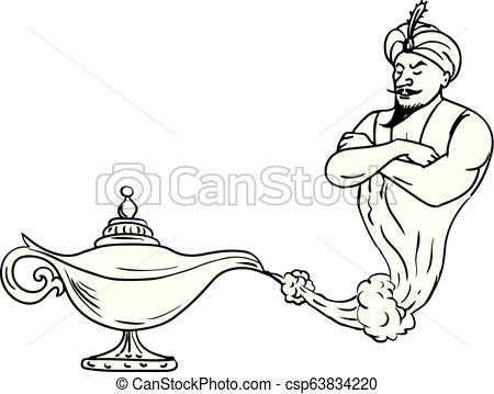 450x359 genie coming out of oil lamp black and white drawing drawing - Oil Lamp Drawing