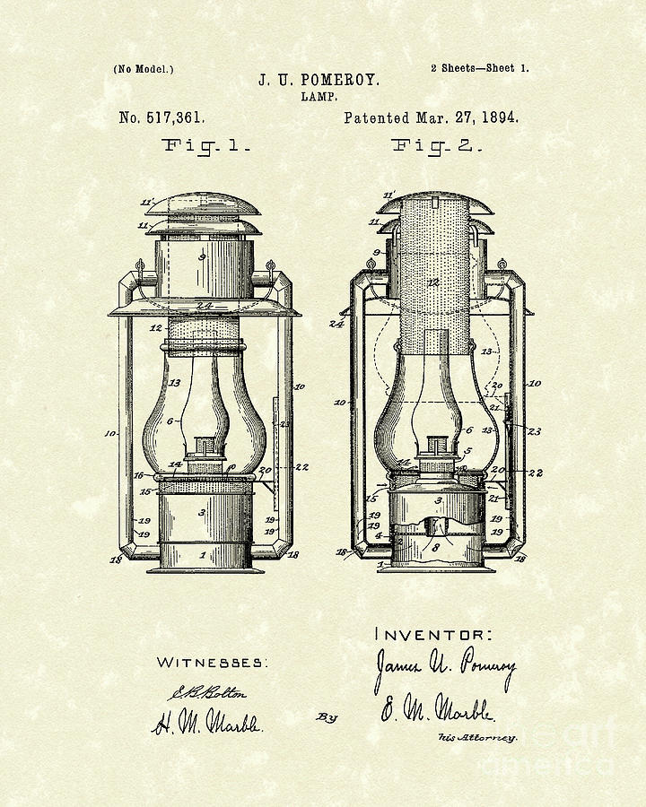 720x900 lamp pomeroy patent art drawing - Oil Lamp Drawing