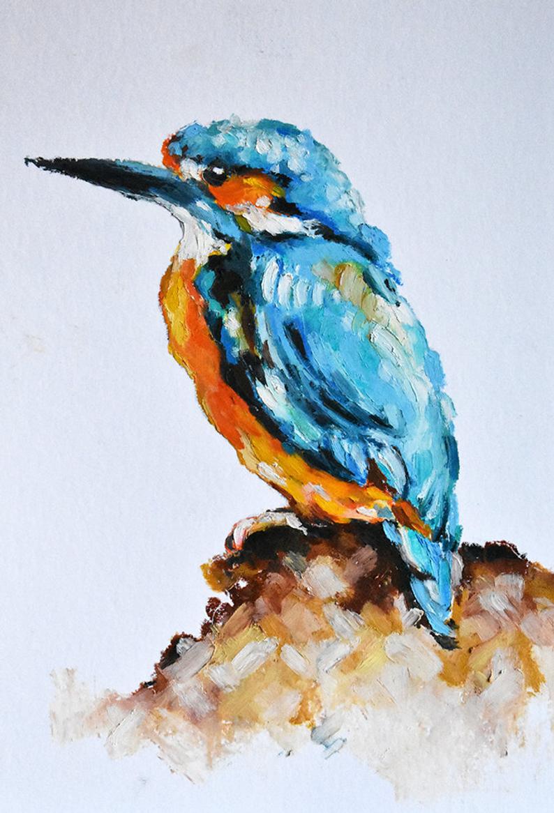 794x1166 kingfisher bird painting original impressionist oil pastel etsy - Oil Pastel Drawing