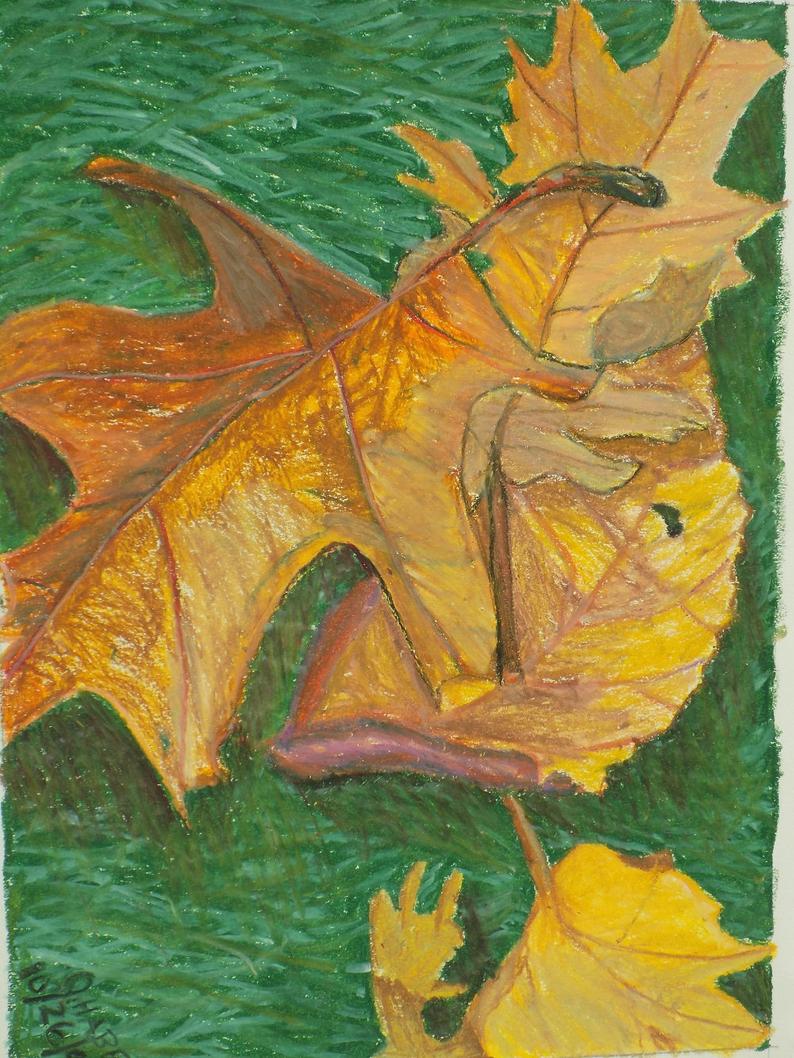 794x1058 leaves oil pastel drawing original art ooak oil pastel etsy - Oil Pastel Drawing