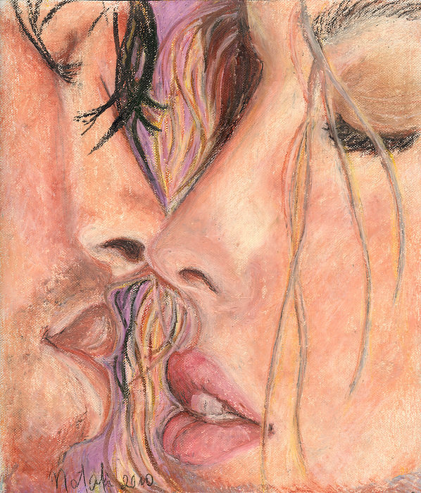 598x700 original oil pastel beautiful male and female hot kiss pastel - Oil Pastel Drawing