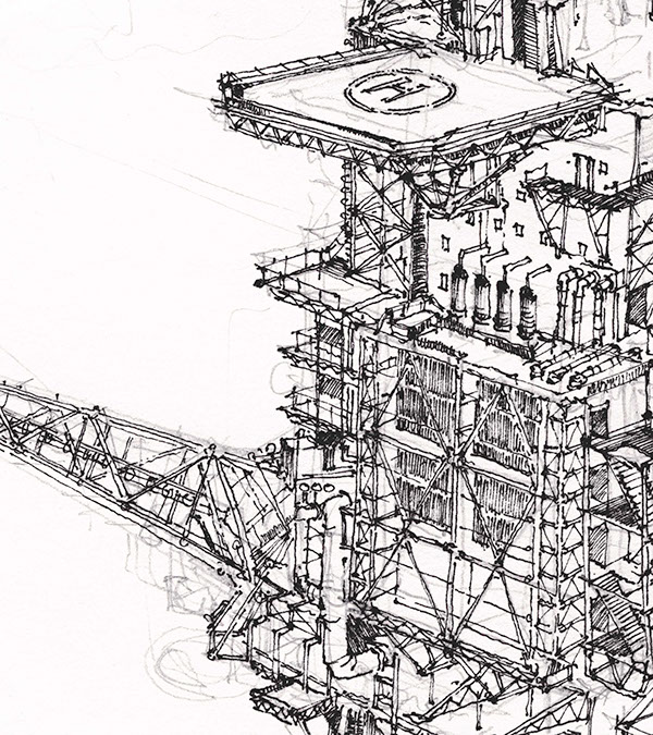600x675 ink oil rig on behance - Oil Rig Drawing