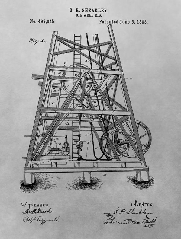 599x792 oil rig patent drawing art print - Oil Rig Drawing