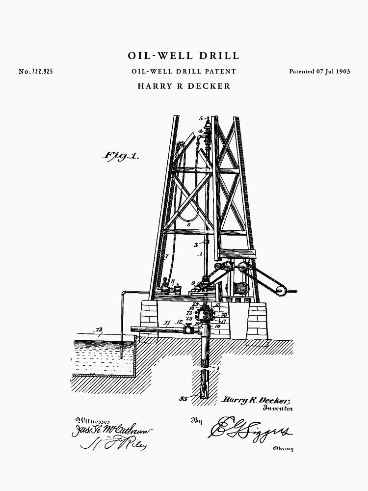 750x1000 oil patent drawing blueprint t shirt - Oil Well Drawing