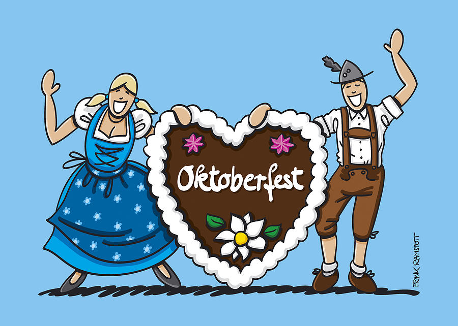 900x642 happy oktoberfest couple with gingerbread heart digital art - Oktoberfest Drawing
