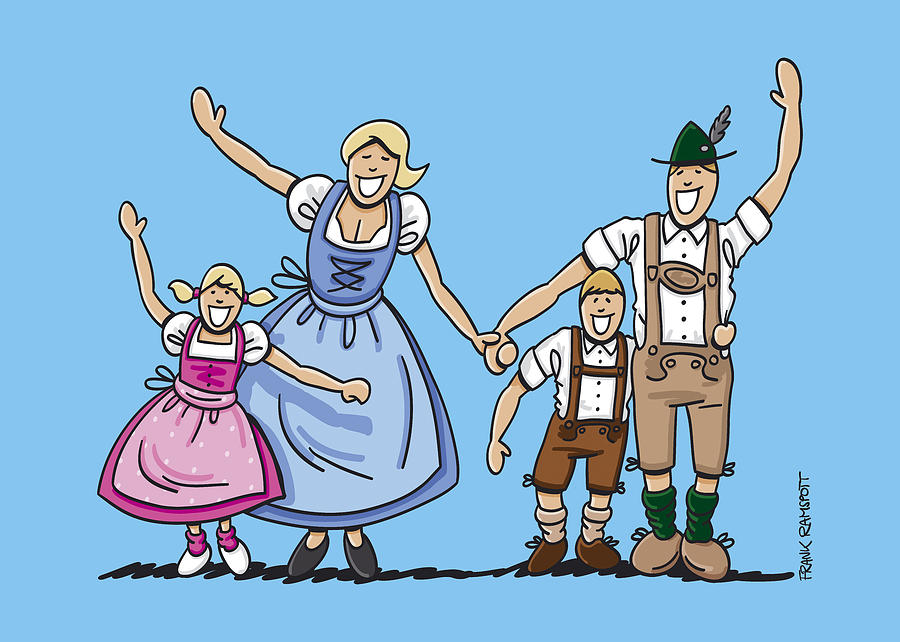 900x642 happy oktoberfest family waving hands drawing - Oktoberfest Drawing