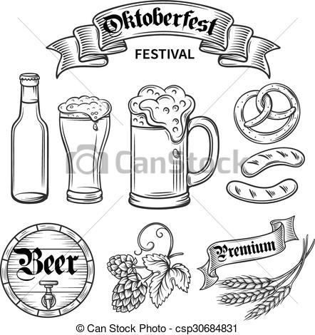 442x470 set beer oktoberfest set hand draw decorarive beer oktoberfest - Oktoberfest Drawing