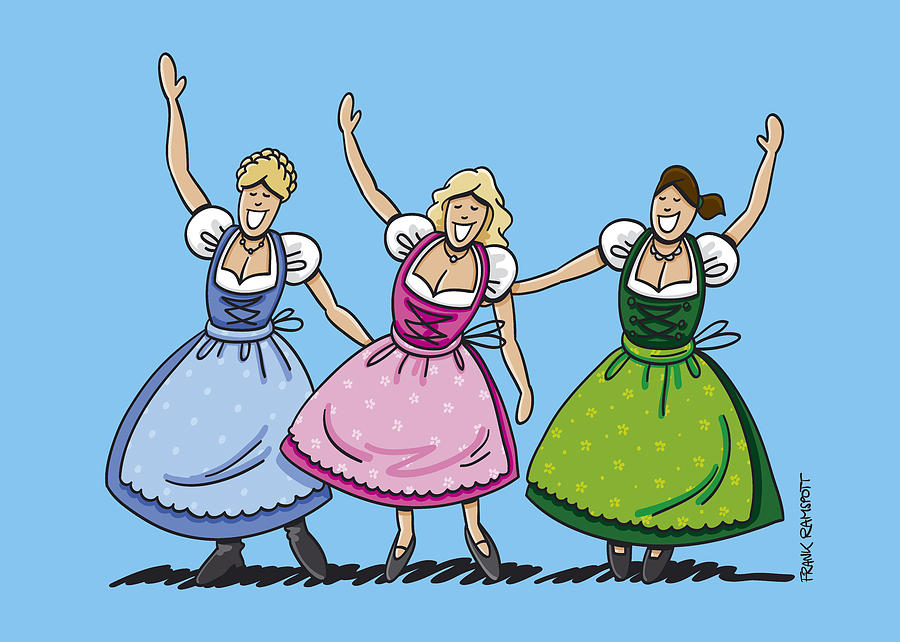 900x642 three beautiful oktoberfest dirndl women drawing - Oktoberfest Drawing