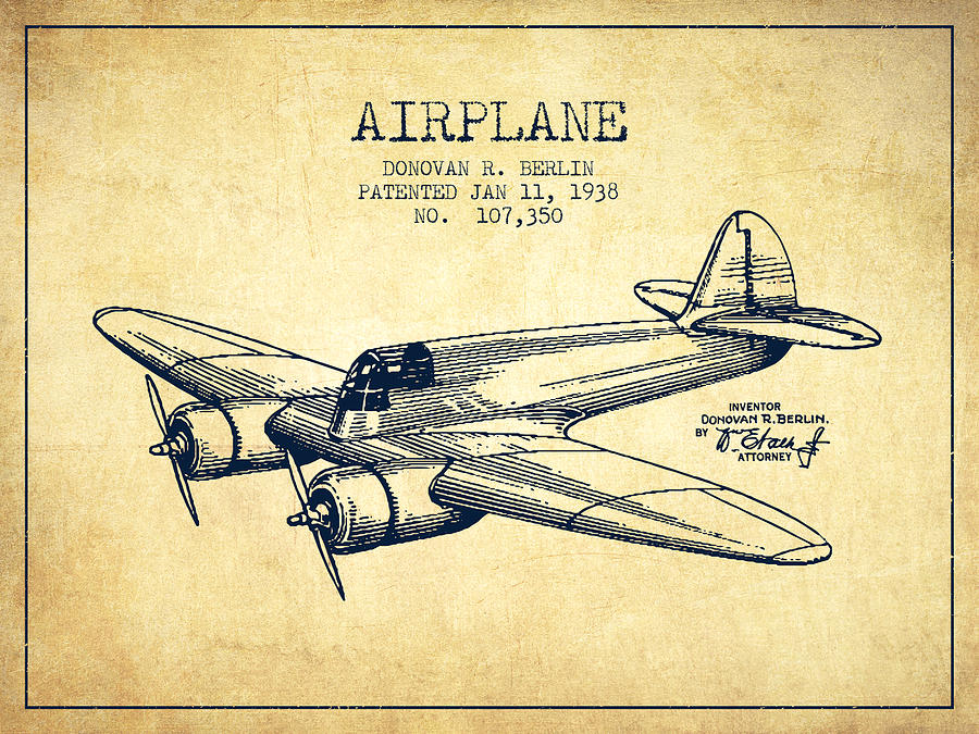 900x675 airplane patent drawing from vintage digital art - Old Airplane Drawing