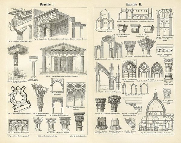600x475 vintage architectural drawings baustile i and baustile ii poster - Old Architectural Drawings