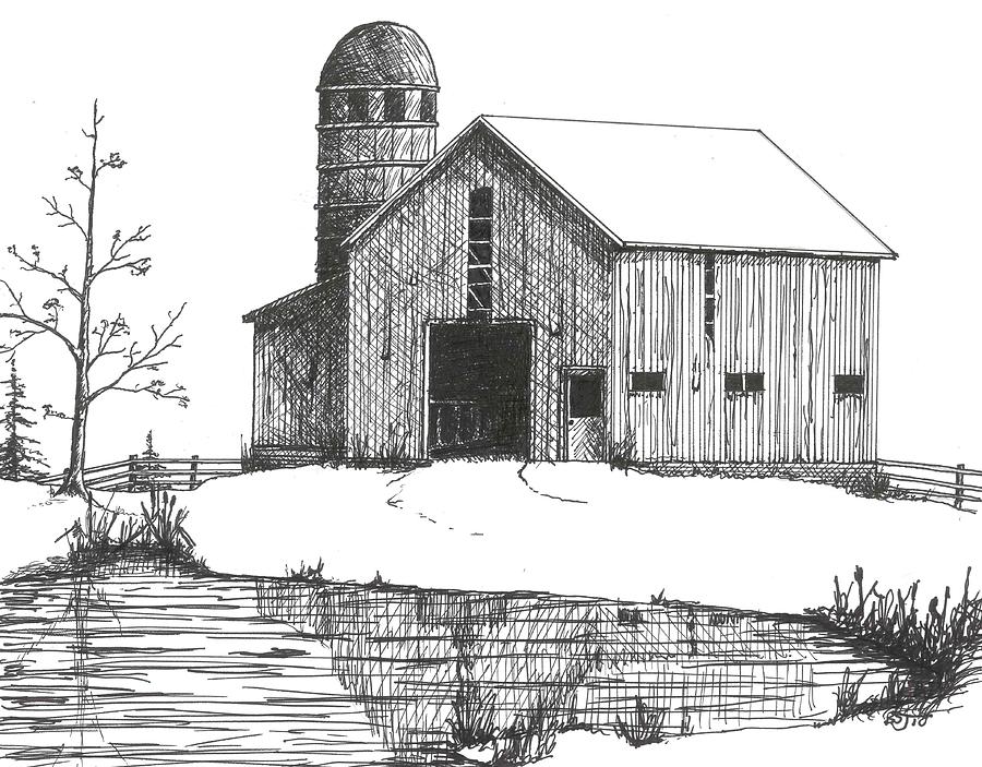 900x703 old barn drawing - Old Barn Drawings