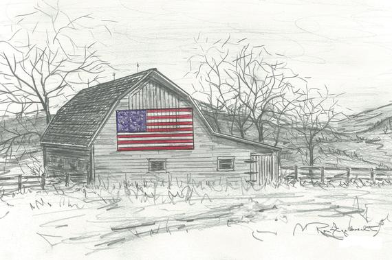 570x379 Pencil Sketches Of Old Barns Drawings Of Old Barns Note Etsy - Old Barn Drawings