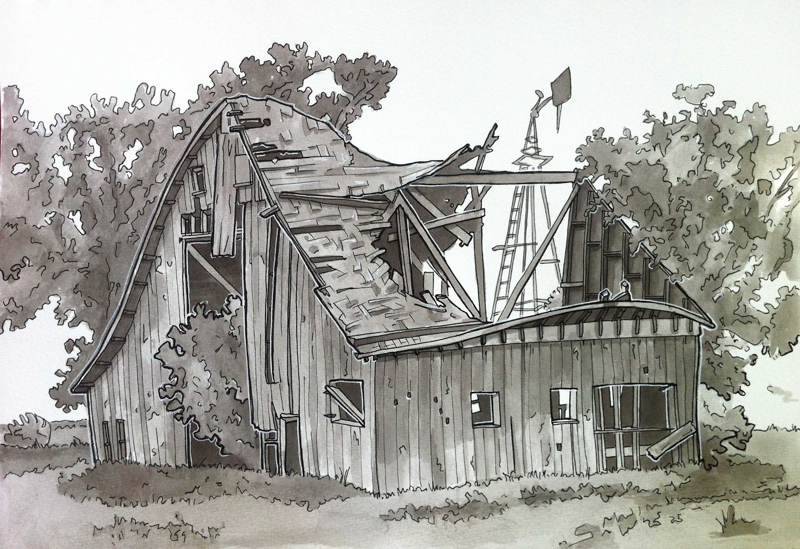 1600x1098 urban sketchers seattle old barn - Old Barn Drawings