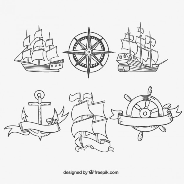626x626 Hand Drawn Old Ships Vector Free Download - Old Boat Drawing