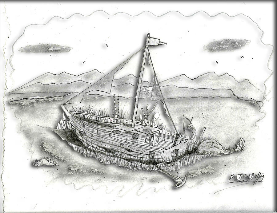 900x693 Old Boat Left In Time Digital Art - Old Boat Drawing