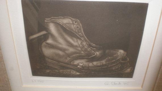 570x321 Gerde Ebert Boot Mezzotint Lithograph Artist Signed And Etsy - Old Boot Drawing