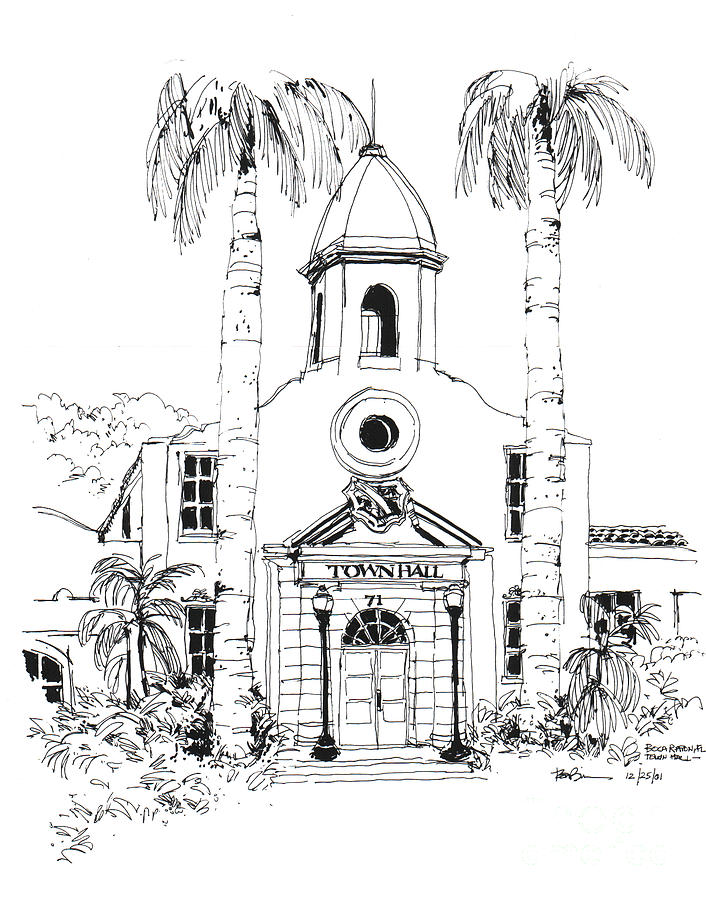 706x900 Old Boca Raton City Hall Building Drawing - Old Building Drawing