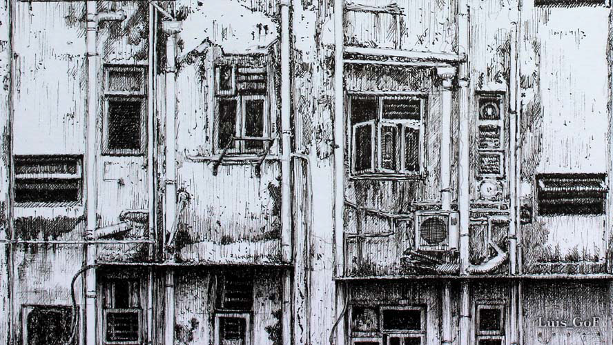 888x500 Old Building Drawing On Behance - Old Building Drawing