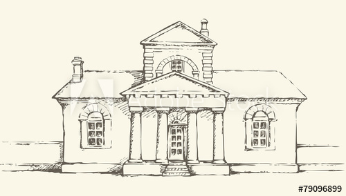 500x284 Single Storey Old Building Vector Drawing - Old Building Drawing