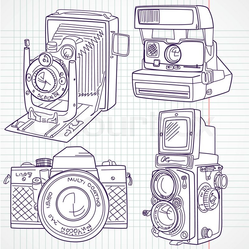 800x800 Cool Hand Drawn Old Camera Set, All Stock Vector Colourbox - Old Camera Drawing