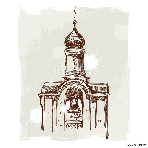 500x500 Illustration With The Old Church Sketch Freehand Drawing Stock - Old Church Drawing