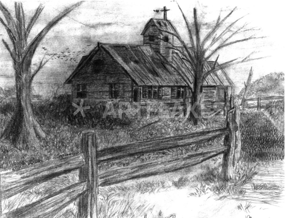 950x722 The Old Church Drawing Art Prints And Posters - Old Church Drawing