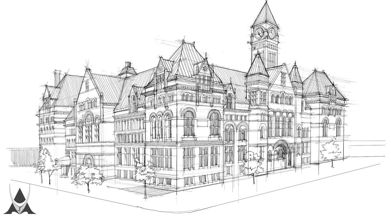 1280x720 Freehand Architectural Sketch - Old City Drawing