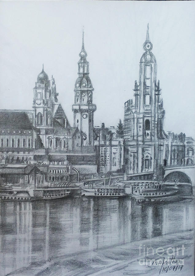 636x900 Old City Of Dresden Dresden Drawing - Old City Drawing