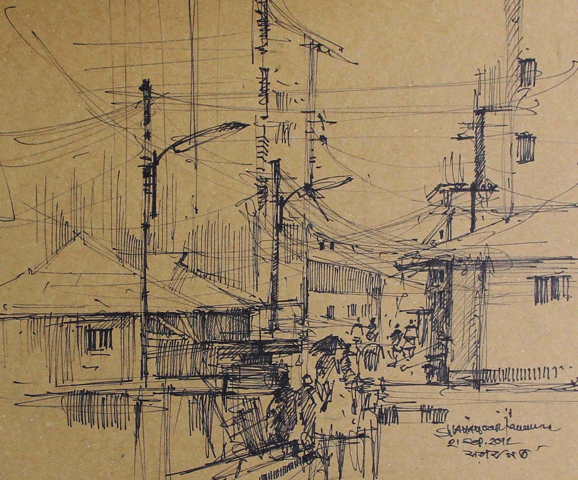 2300x1908 Old City Pen Drawing Learntodraw - Old City Drawing