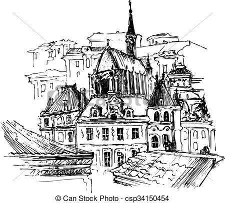 450x407 Old City, Vector Illustration For Your Design - Old City Drawing