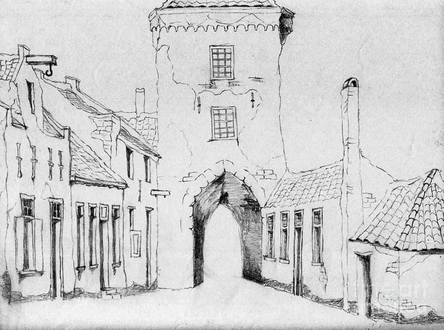 900x670 The City Gate Drawing - Old City Drawing