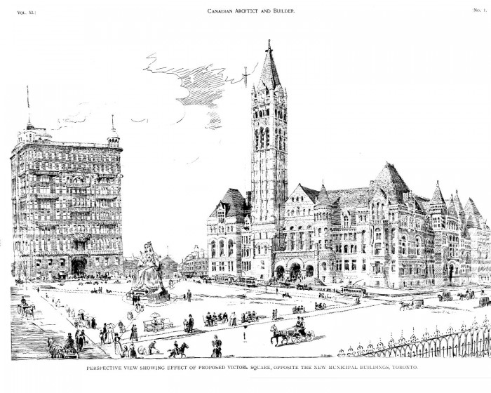 700x560 drawing of the proposed square in front of old city hall arch - Old City Drawing