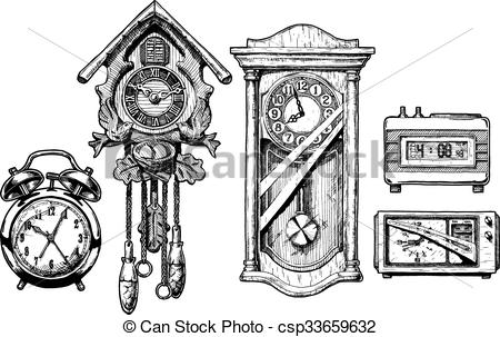 450x303 Illustration Of Old Clocks Vector Hand Drawn Sketch Of Old Clocks - Old Clock Drawing