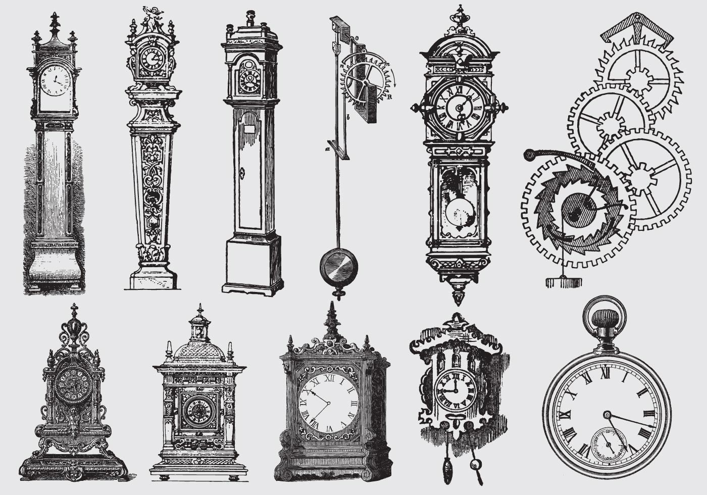 1400x980 Old Style Drawing Clocks - Old Clock Drawing