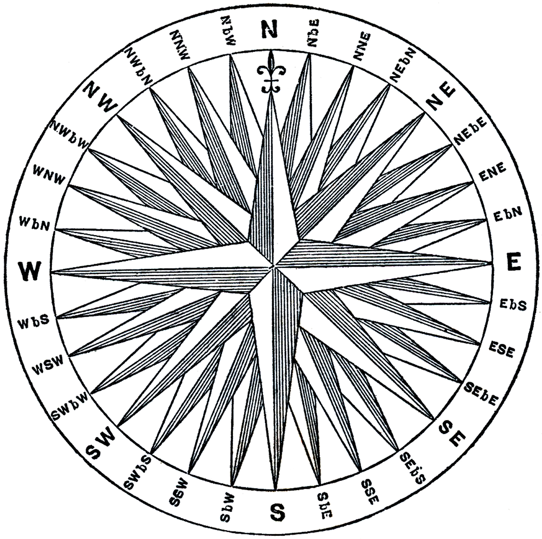 1800x1793 vintage compass rose image - Old Compass Drawing